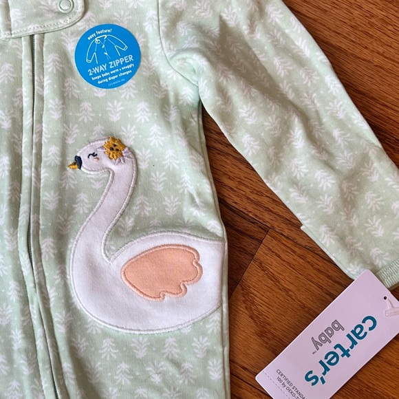NWT Carter’s 2-way Zipper Sleep & Play. Mint green WITH Swan. NEWBORN - Picture 2 of 6